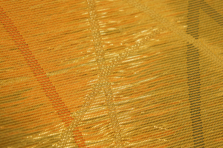 低価正規店特選紗黄金色草模様盛夏用未着用袋帯[O7224] 仕立て上がり